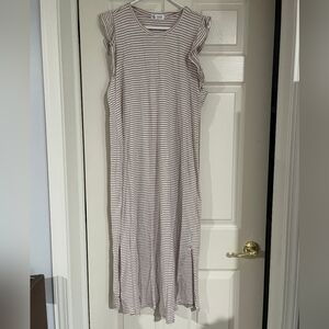 Carve Designs‎ Womens Tan White Stripe Ruffle Cap Sleeve Midi Maxi Dress Size XL